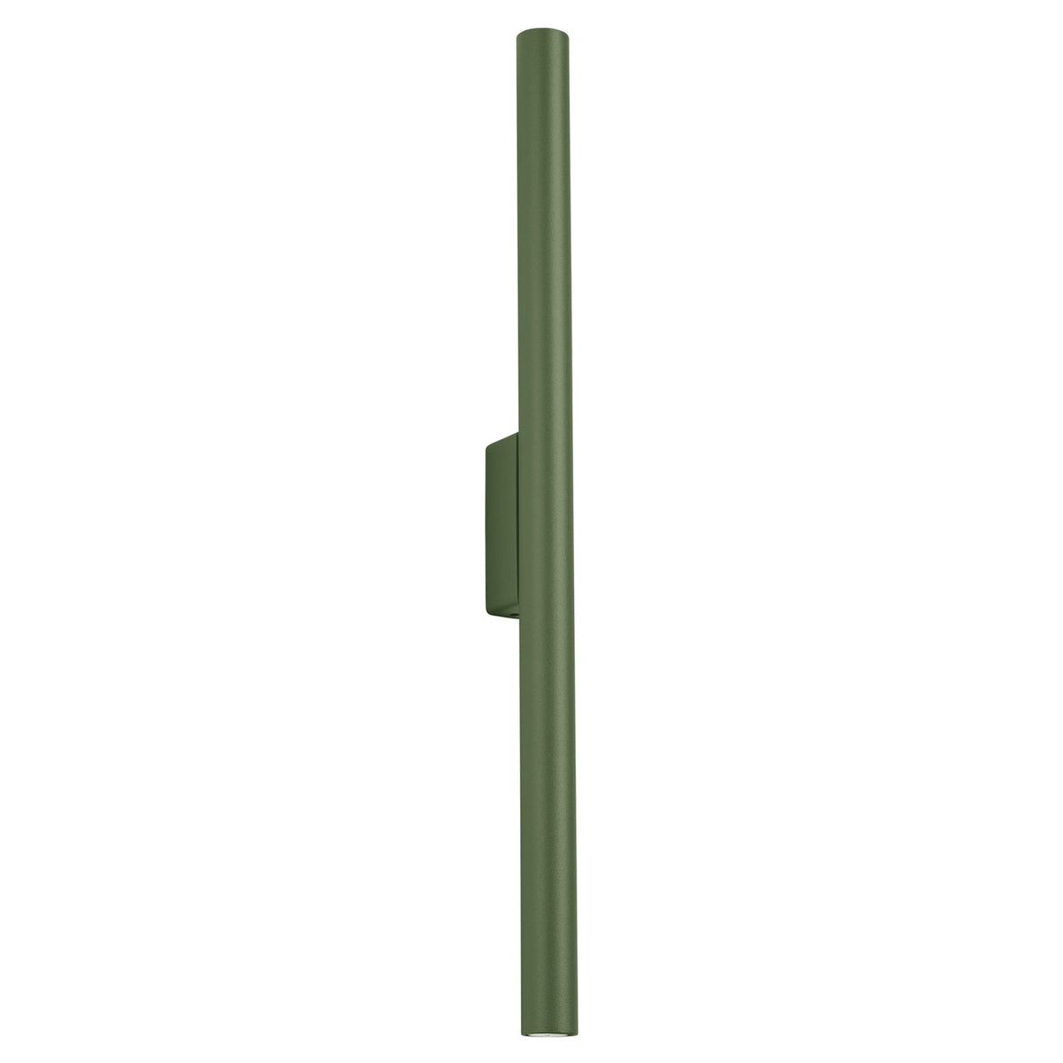 Applique murale tube Pastelo en laque vert olive avec sa platine à mi-hauteur sur fond blanc