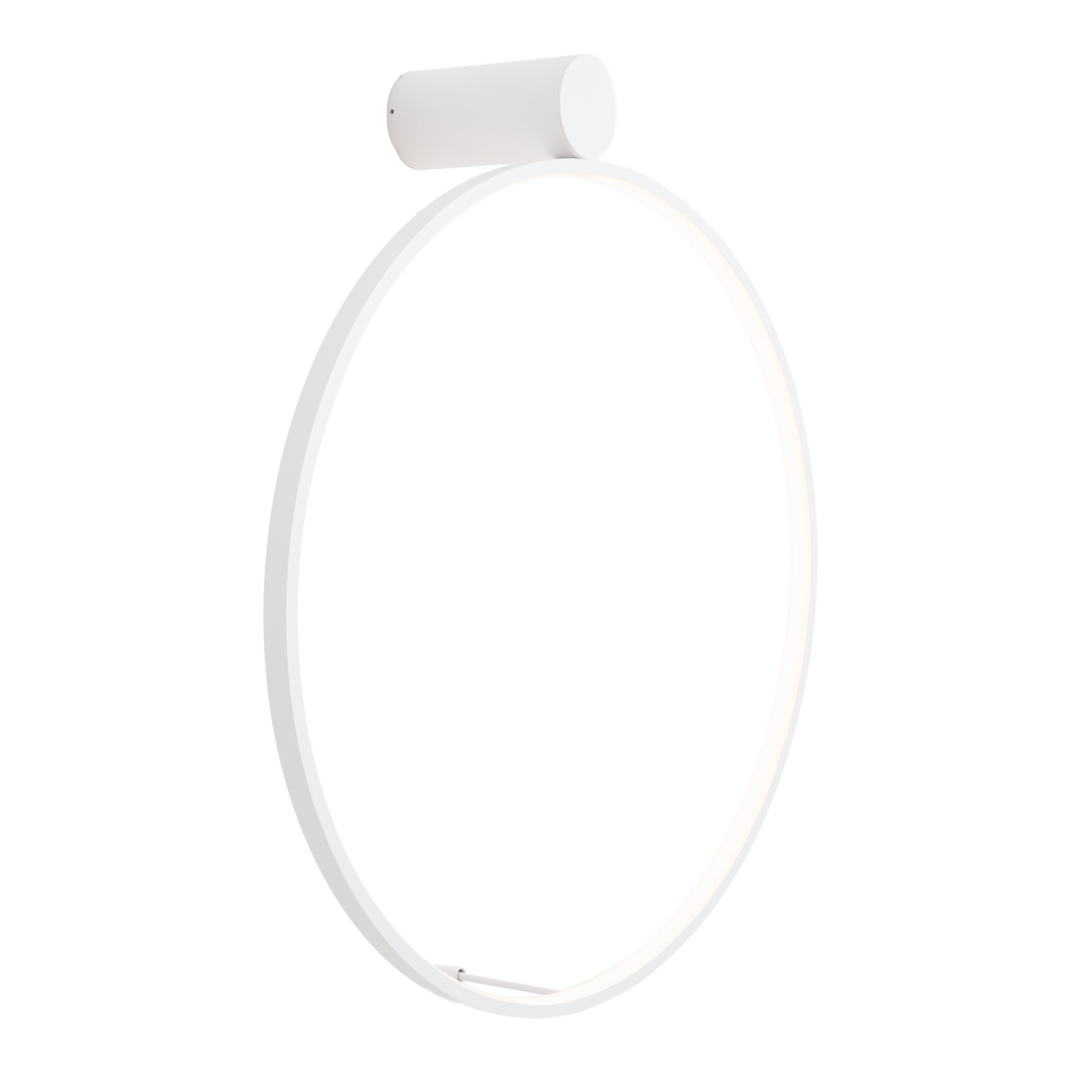 Applique murale Visual métal blanc 60 cm vue de trois quarts avec son support cylindrique