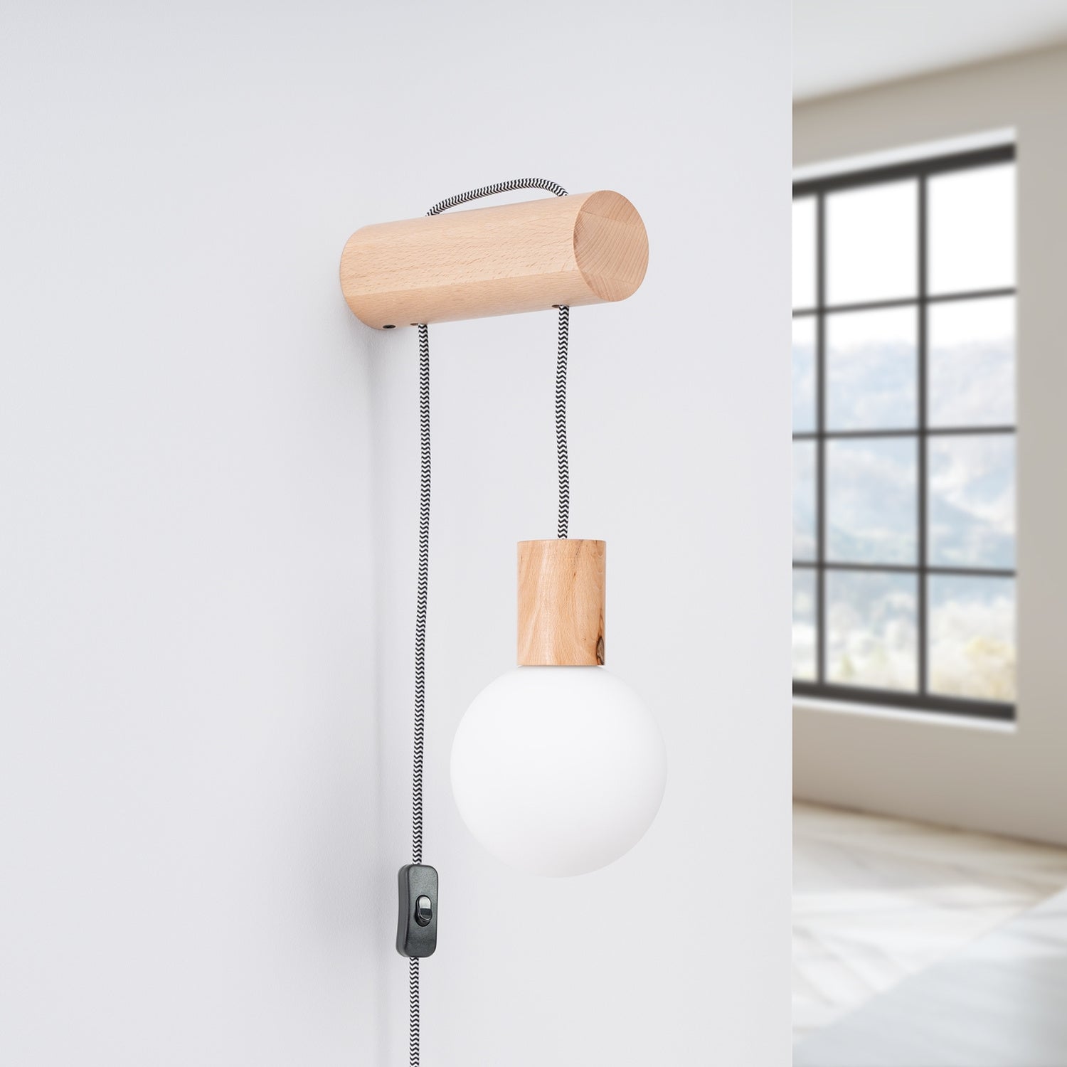 Applique Nimbi bois et verre G9 à interrupteur de profil