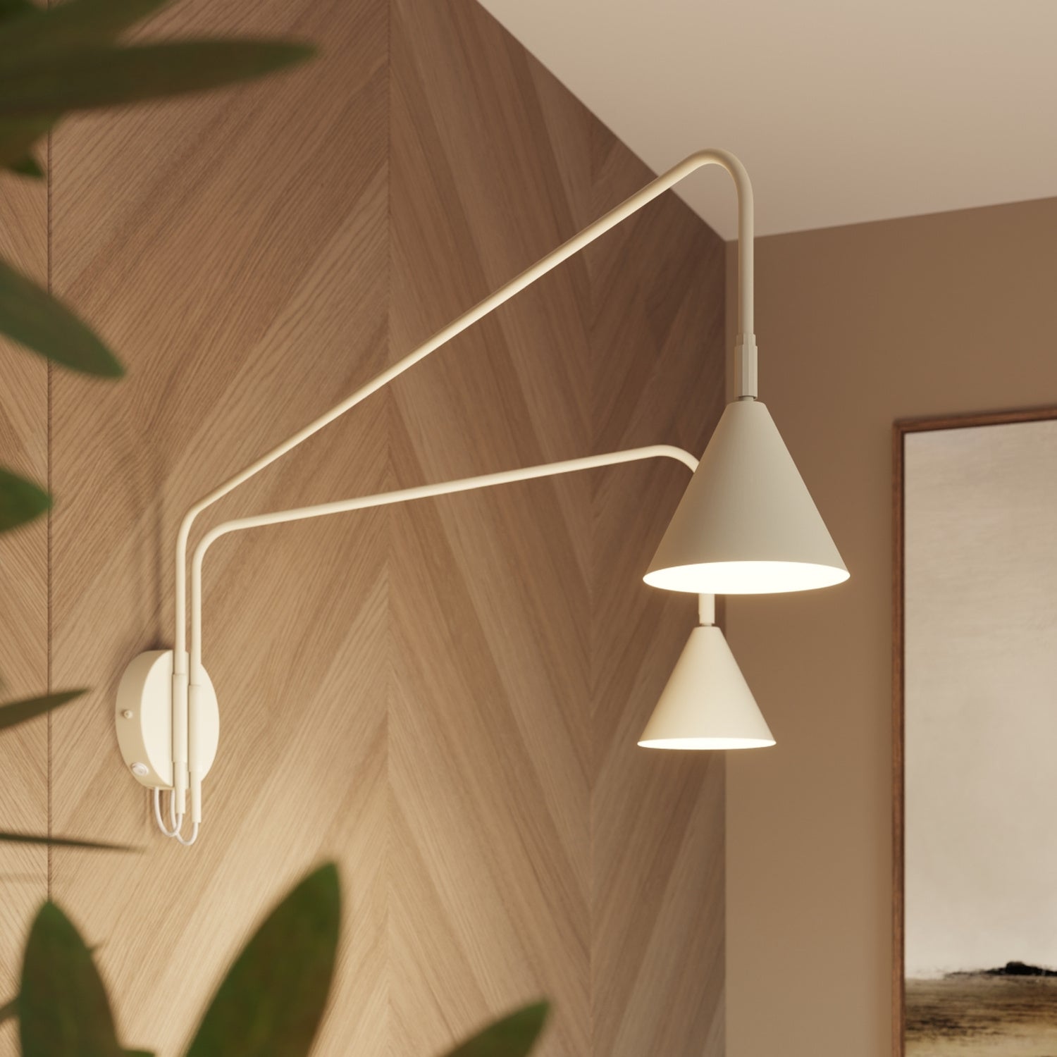 Applique Nox 2 cônes bras déporté acier beige E14, vue 15