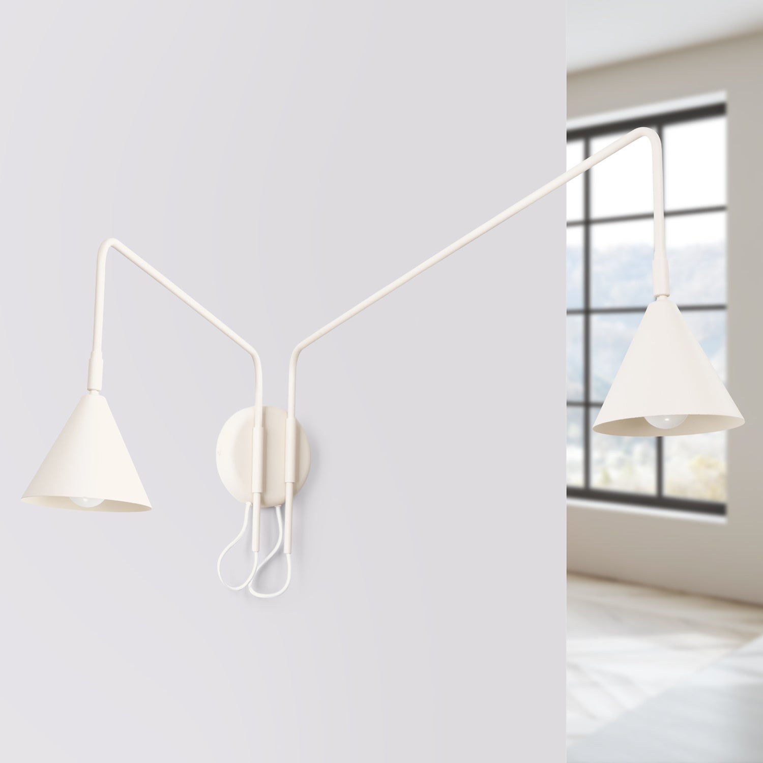 Applique Nox 2 cônes bras déporté acier beige E14, vue 2