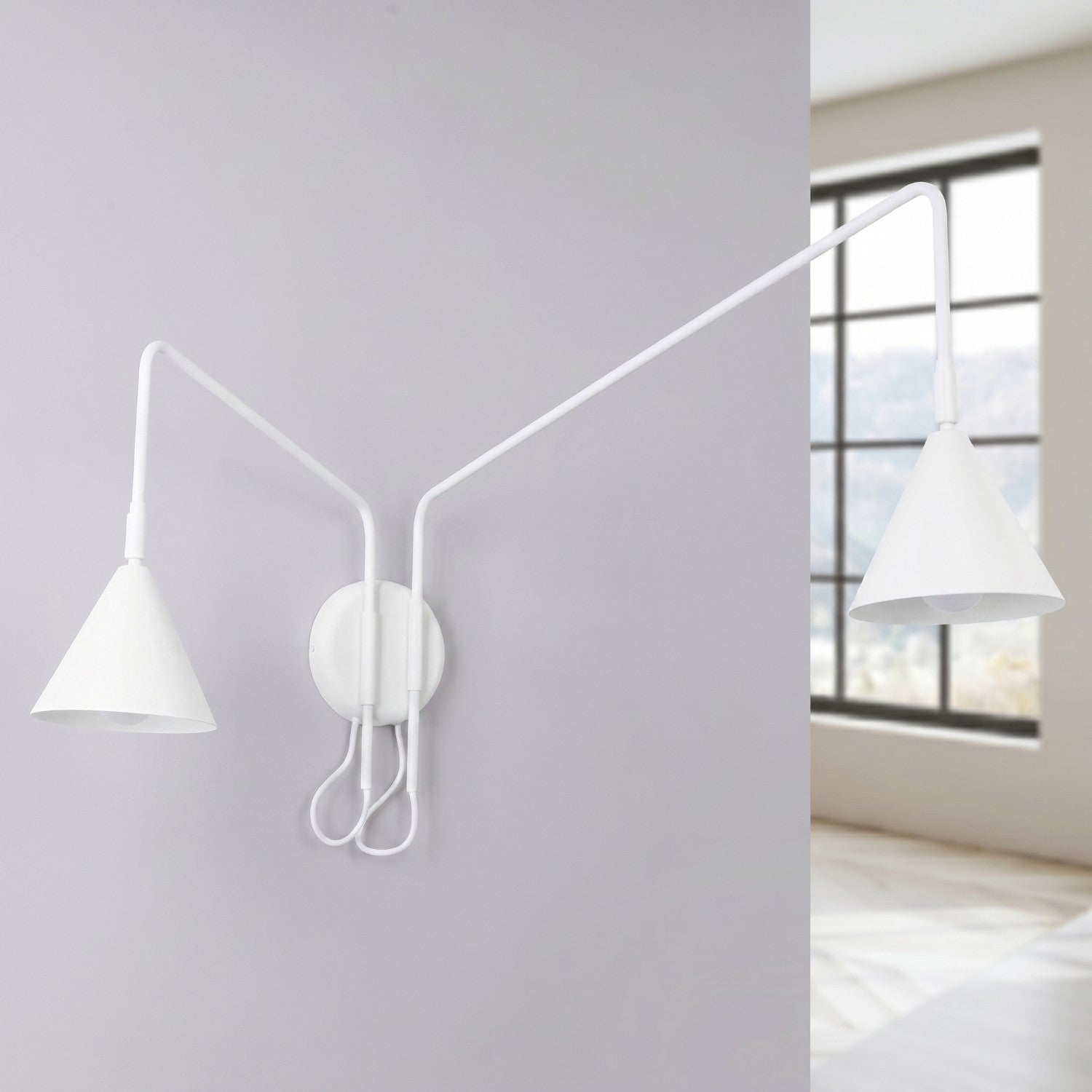 Applique Nox 2 cônes bras déporté acier blanc E14, vue 2