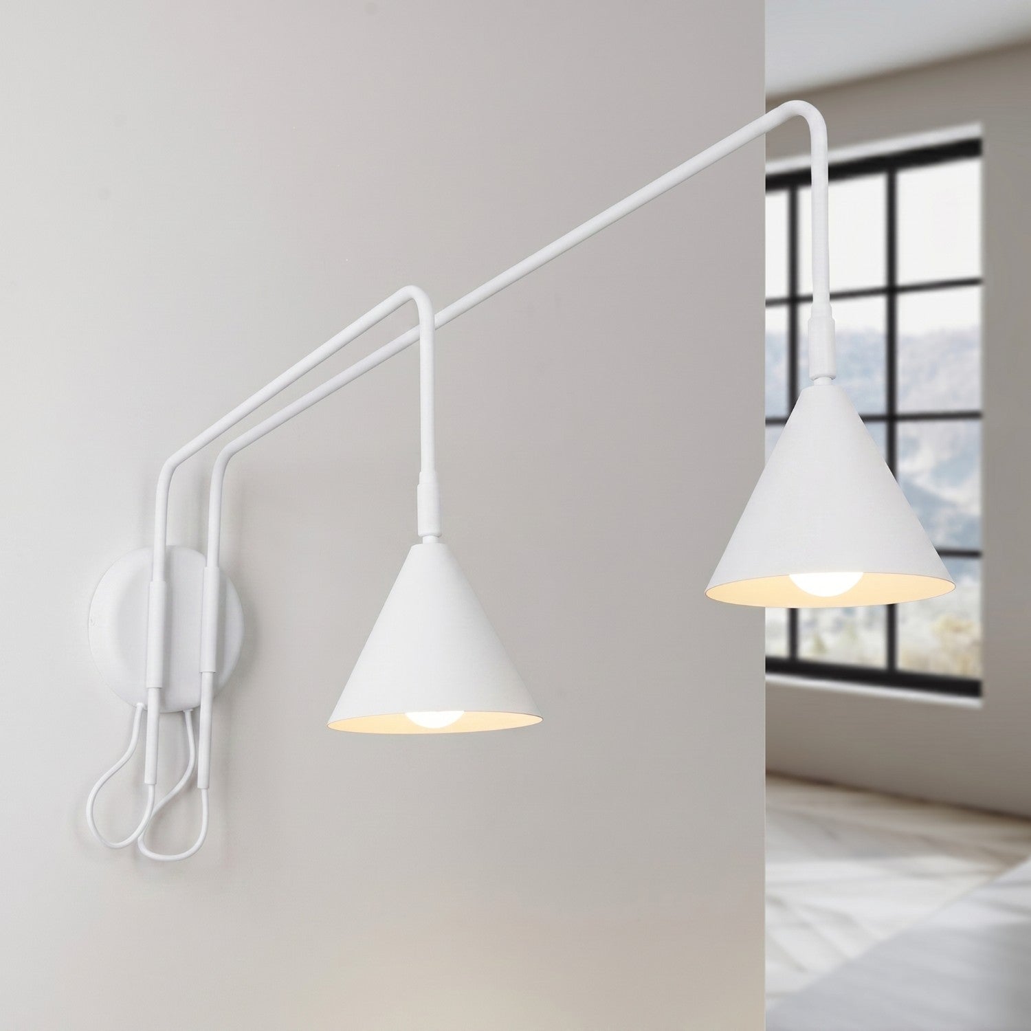 Applique Nox 2 cônes bras déporté acier blanc E14, vue 3