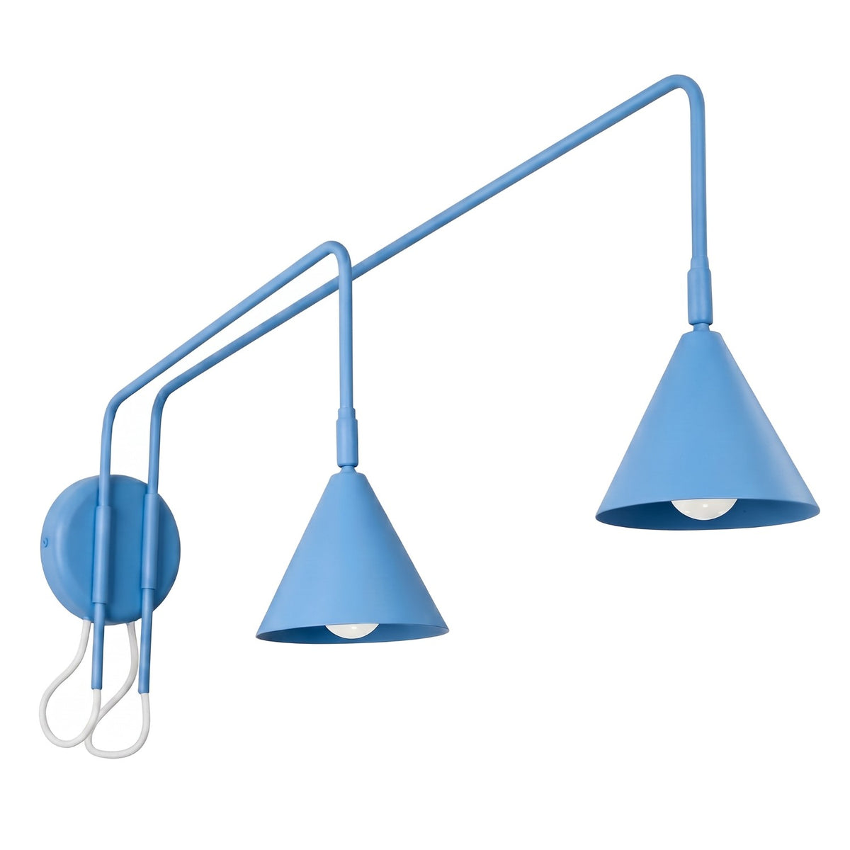 Applique Nox 2 cônes bras déporté acier E14, finition laque bleu azur