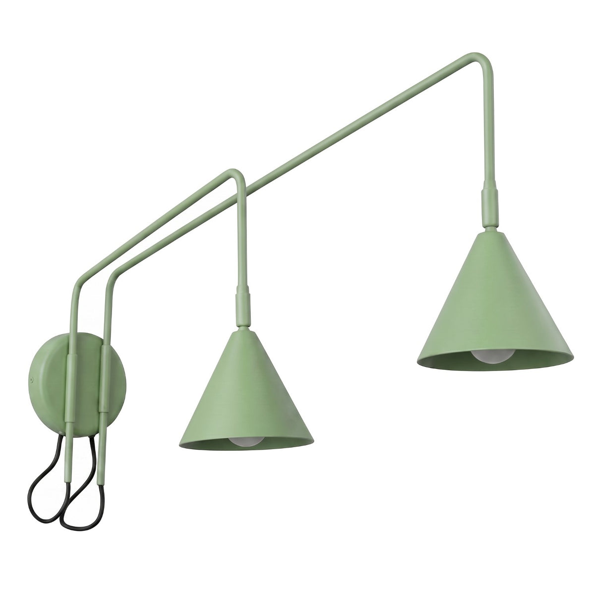 Applique Nox 2 cônes bras déporté acier E14, finition laque vert sauge