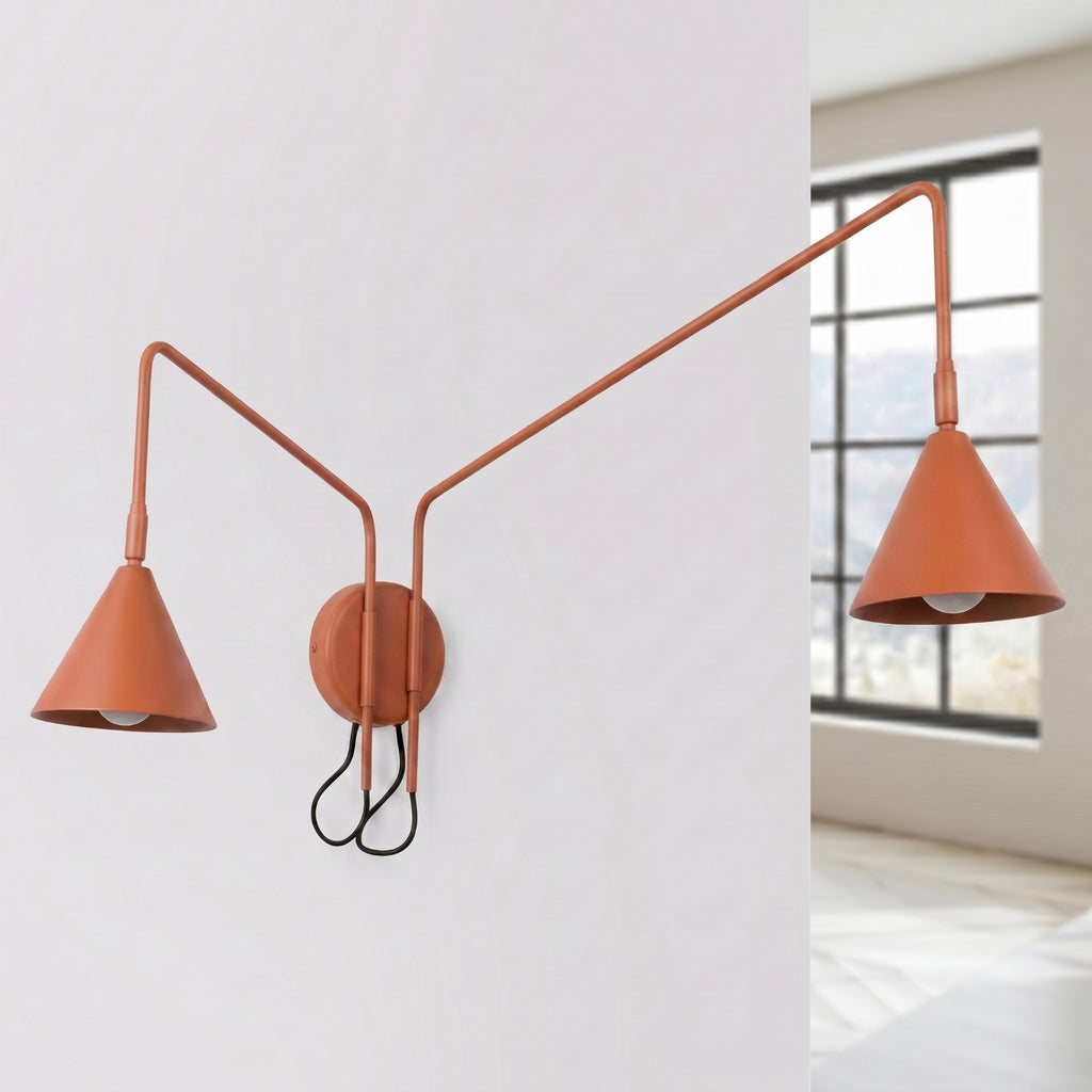 Applique Nox 2 cônes bras déporté acier rouge ocre E14, vue 2