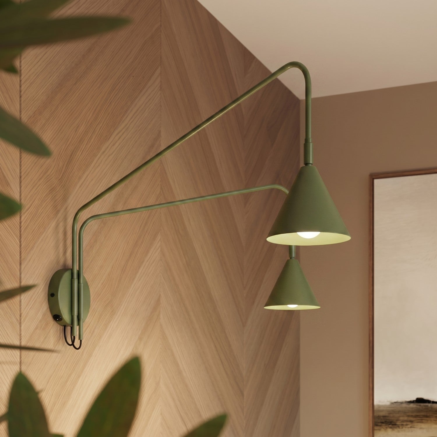 Applique Nox 2 cônes bras déporté acier vert olive E14, vue 15