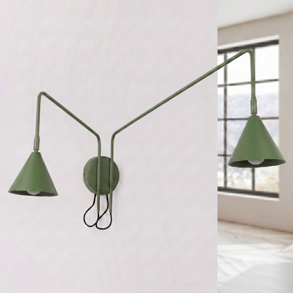 Applique Nox 2 cônes bras déporté acier vert olive E14, vue 2