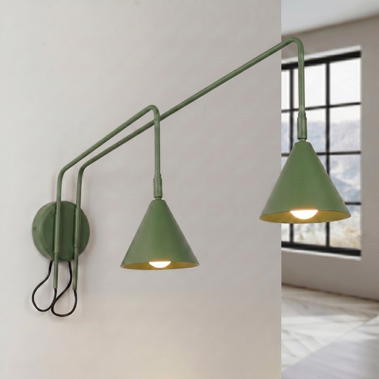 Applique Nox 2 cônes bras déporté acier vert olive E14, vue 3