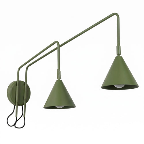 Applique Nox 2 cônes bras déporté acier vert olive E14