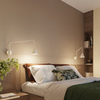Applique Nox bras déporté acier beige E14 avec interrupteur, ambiance chaleureuse
