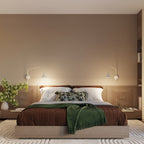 Applique Nox bras déporté acier beige E14 avec interrupteur en situation dans un intérieur