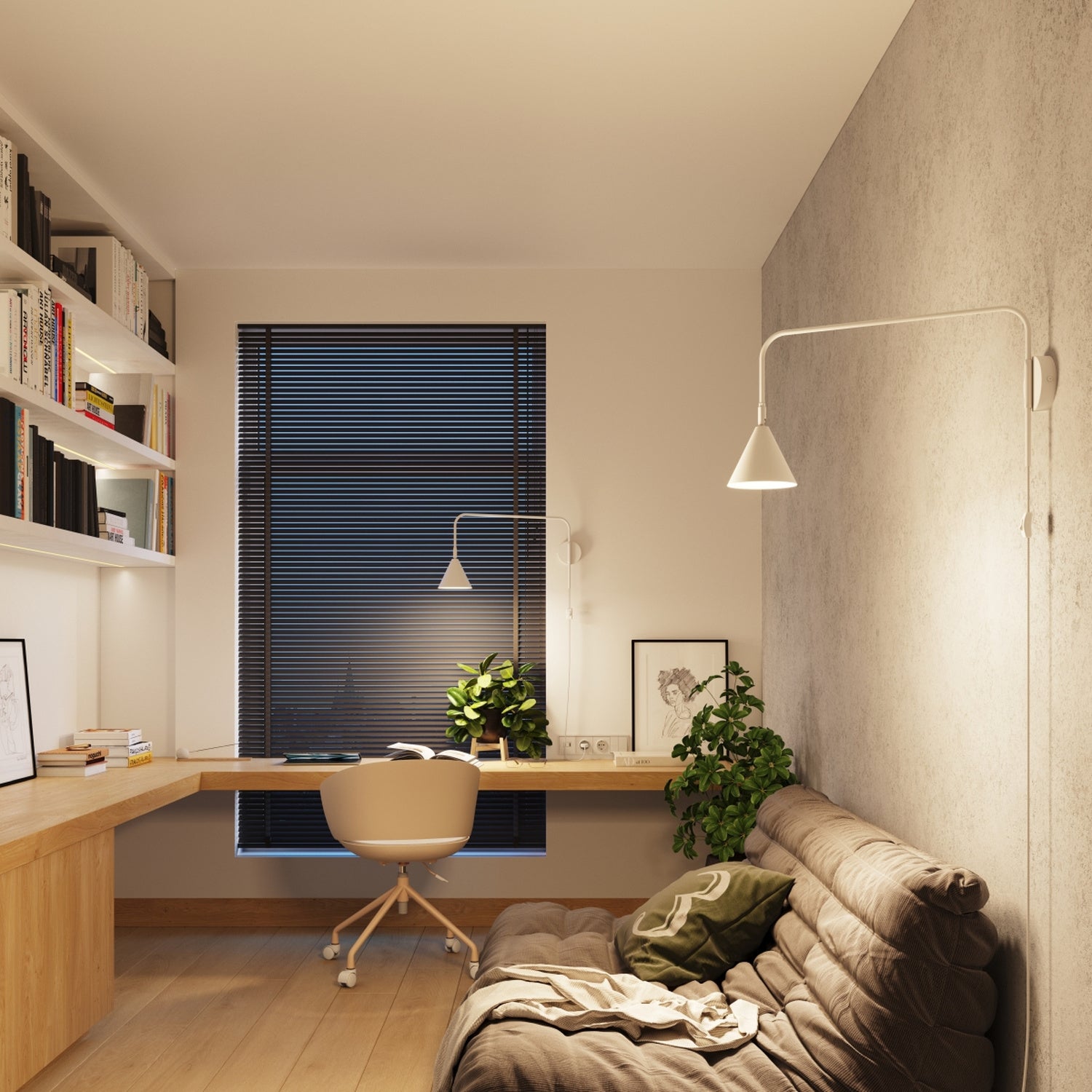 Applique Nox bras déporté acier blanc E14 en situation dans un intérieur