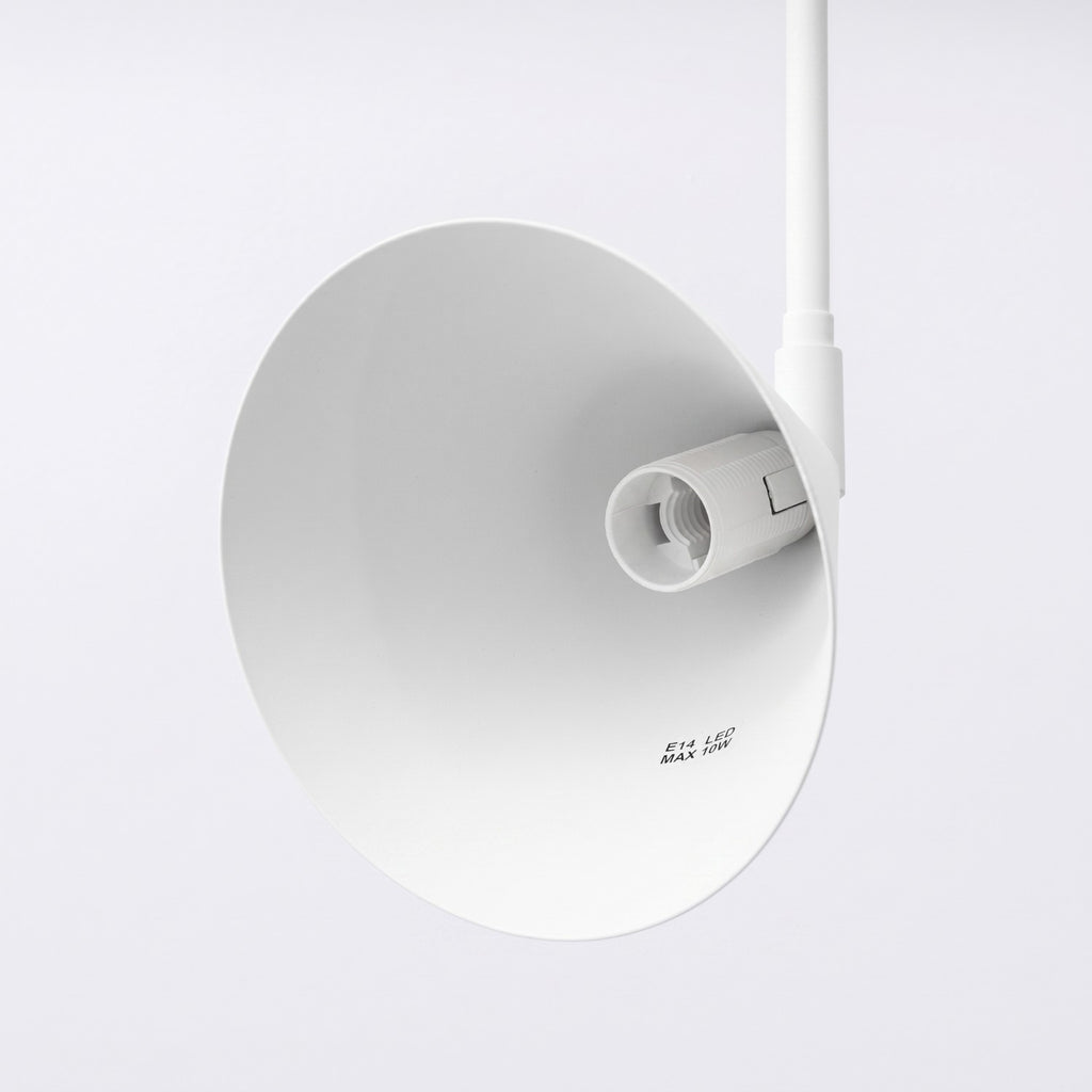 Applique Nox bras déporté acier blanc E14 avec interrupteur, interrupteur sur la platine