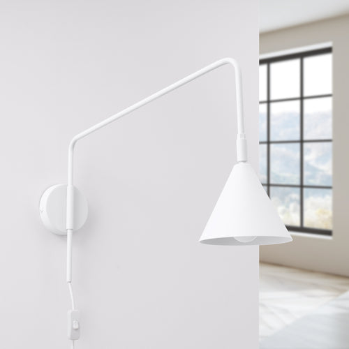 Applique Nox bras déporté acier blanc E14, vue de profil