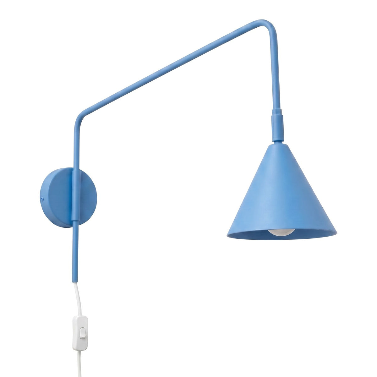Applique Nox bras déporté acier E14 à brancher, finition laque bleu azur