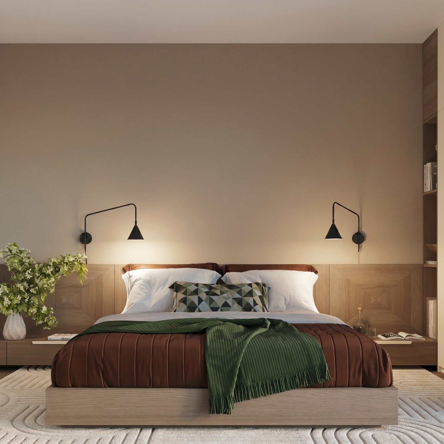 Applique Nox bras déporté acier noir E14 avec interrupteur en situation dans un intérieur