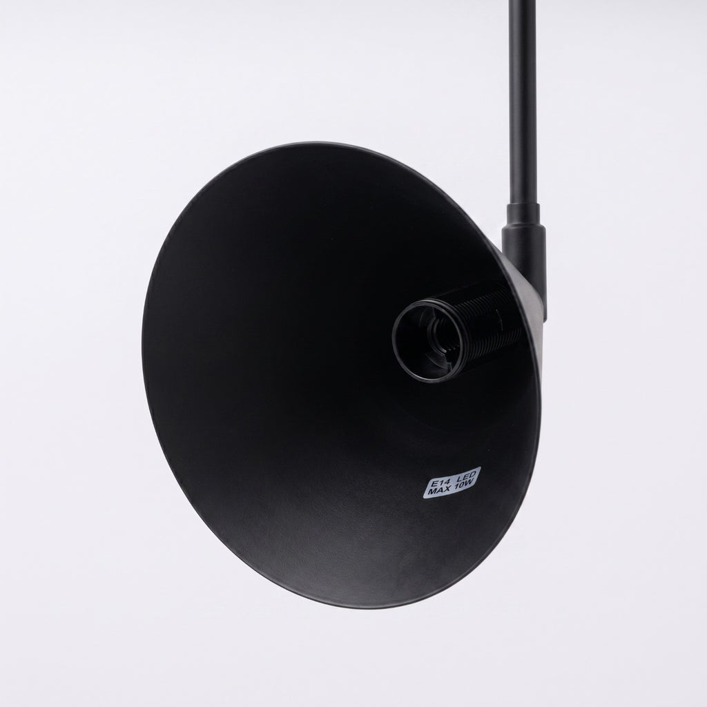 Applique Nox bras déporté acier noir E14 avec interrupteur, interrupteur sur la platine