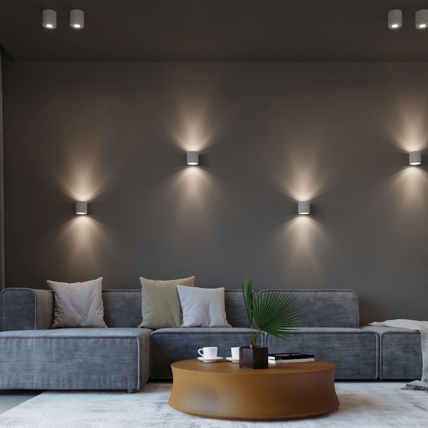 Applique Orbis béton en situation dans un intérieur épuré