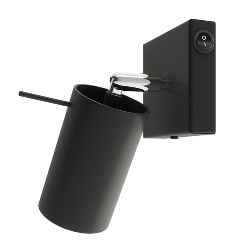 Applique Ring acier noir, spot orientable sur bras articulé et interrupteur intégré