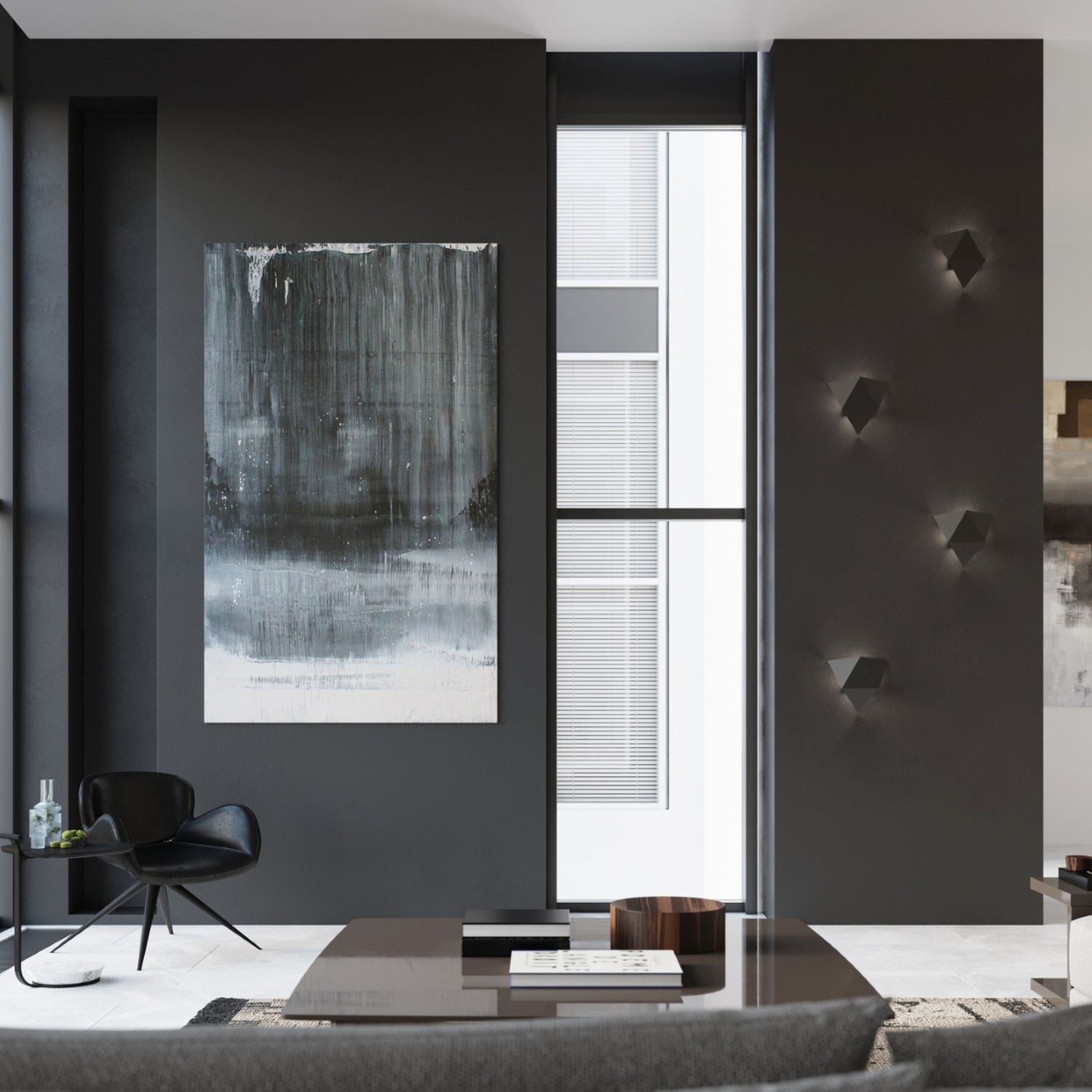 Applique Solido acier noir éclairant un mur