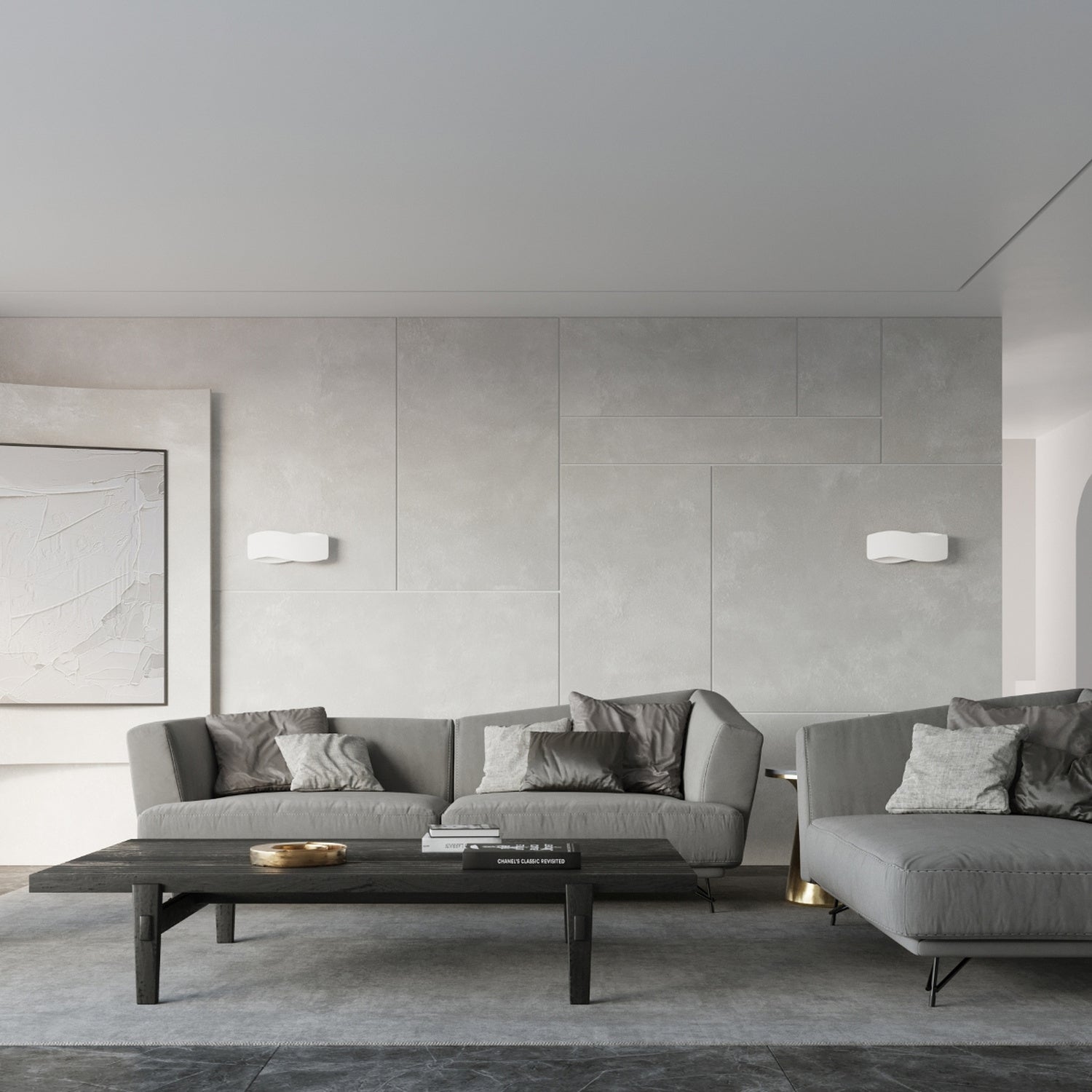 Applique Tila 30 acier blanc dans un salon contemporain