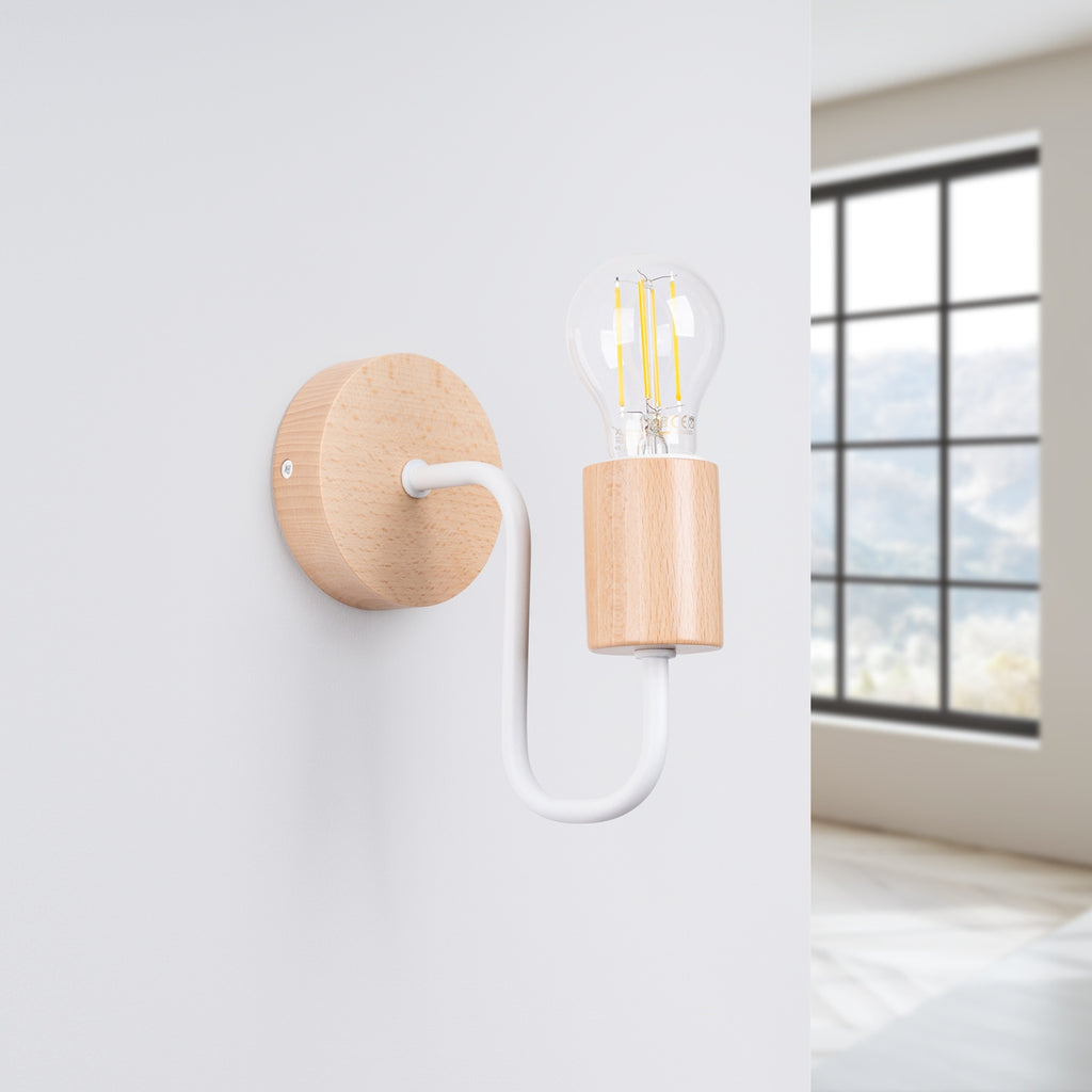 Applique Timbo bois et métal blanche E27 de profil