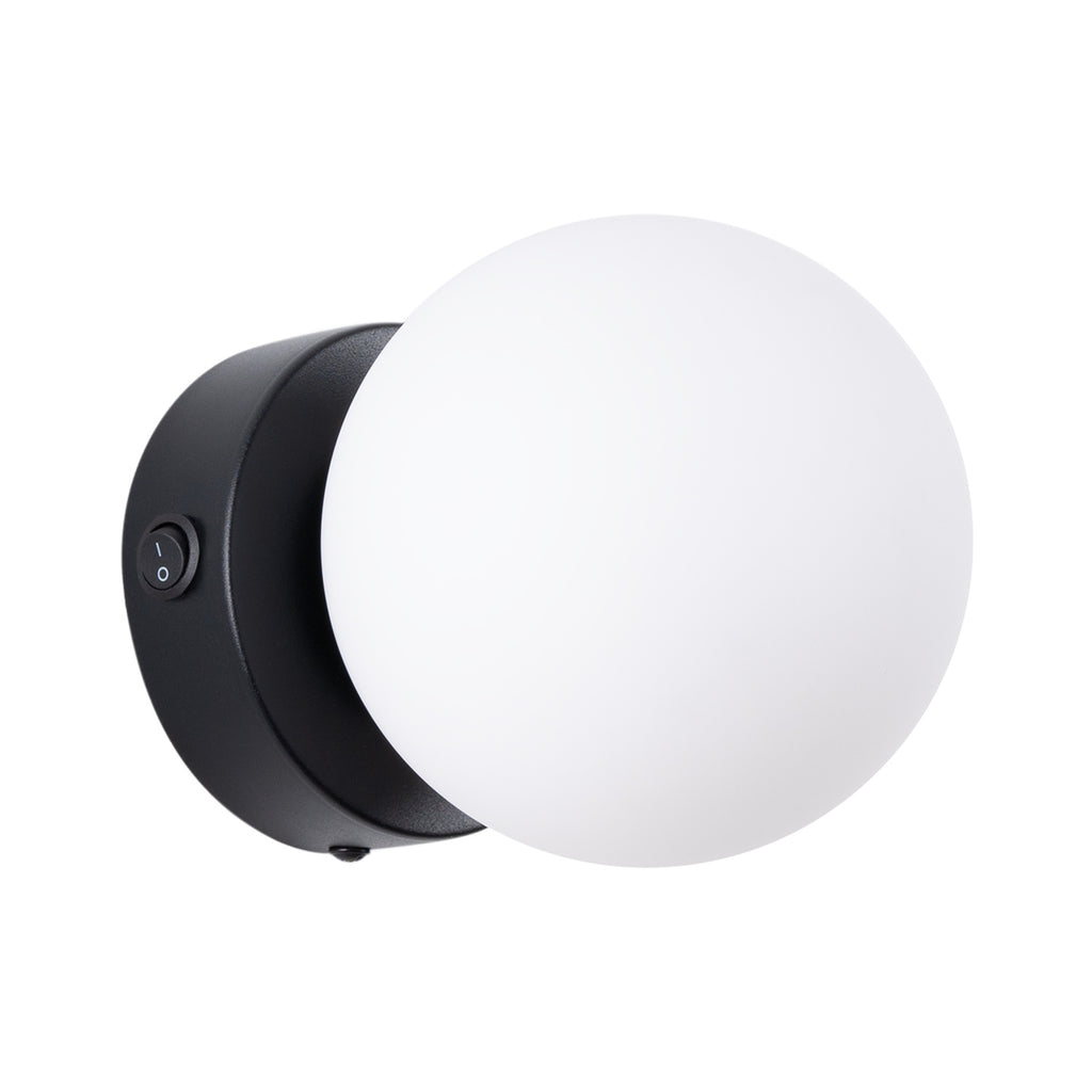 Applique Yoli 1 boule opale acier noire G9, boule de verre opale sur embase acier