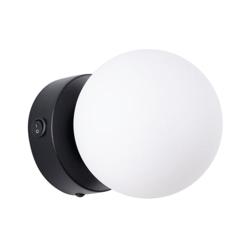 Applique Yoli 1 boule opale acier noire G9, boule de verre opale sur embase acier