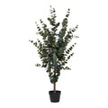 Arbre artificiel eucalyptus vert 120 cm dans pot noir fond blanc
