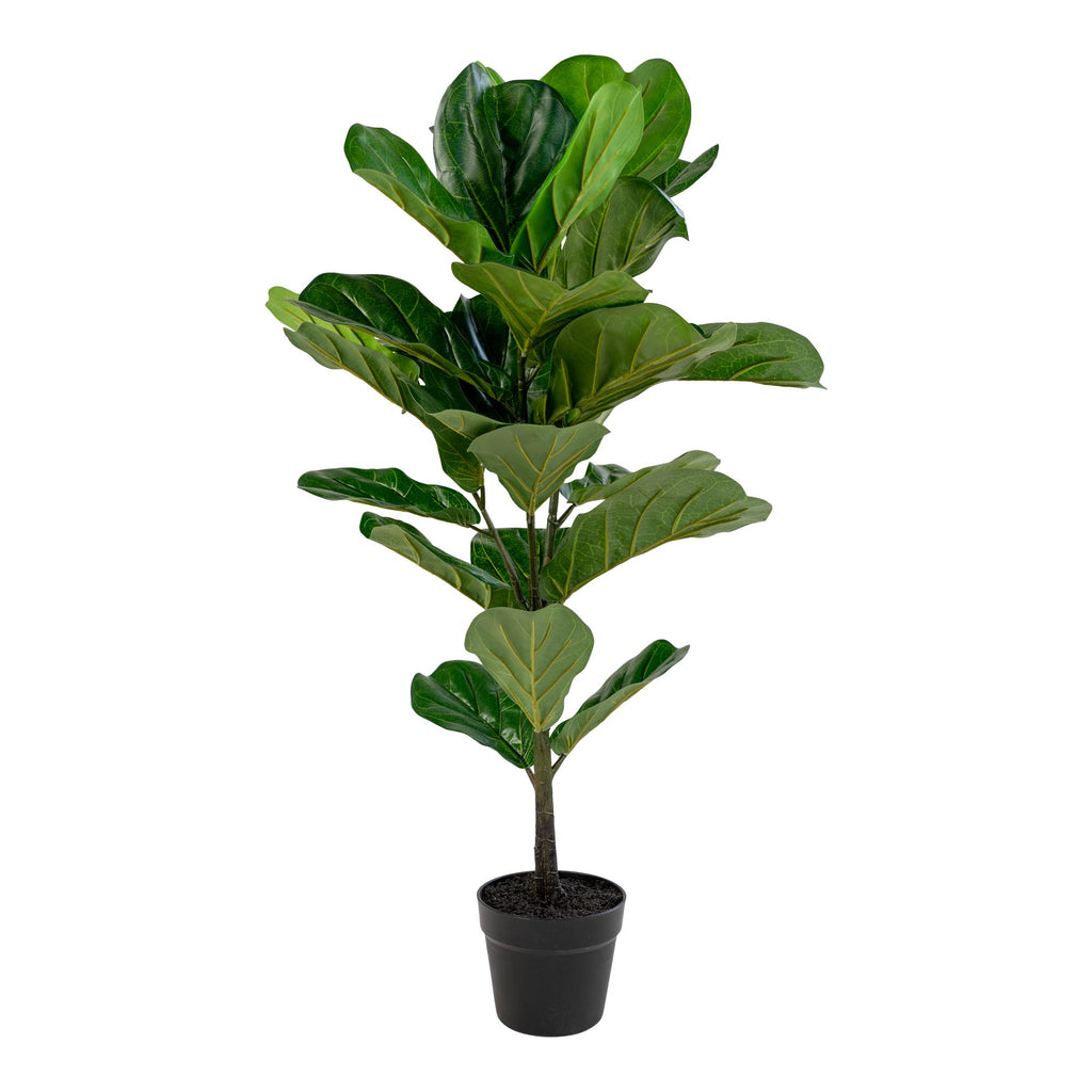Arbre artificiel Ficus Lyrata vert 100 cm pot noir fond blanc