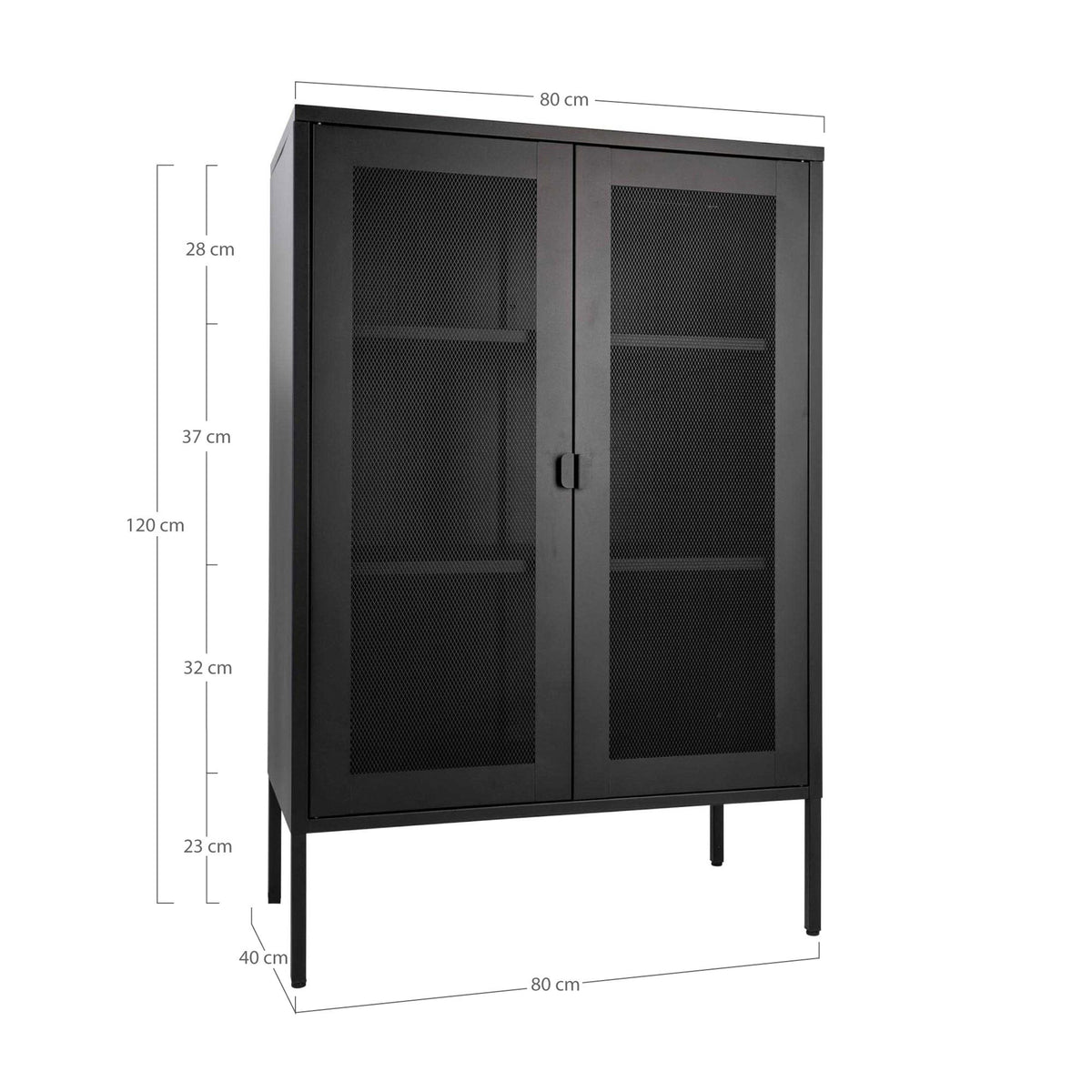 Schéma coté de l'armoire Melbourne largeur 80 cm profondeur 40 cm hauteur 120 cm et pieds de 23 cm