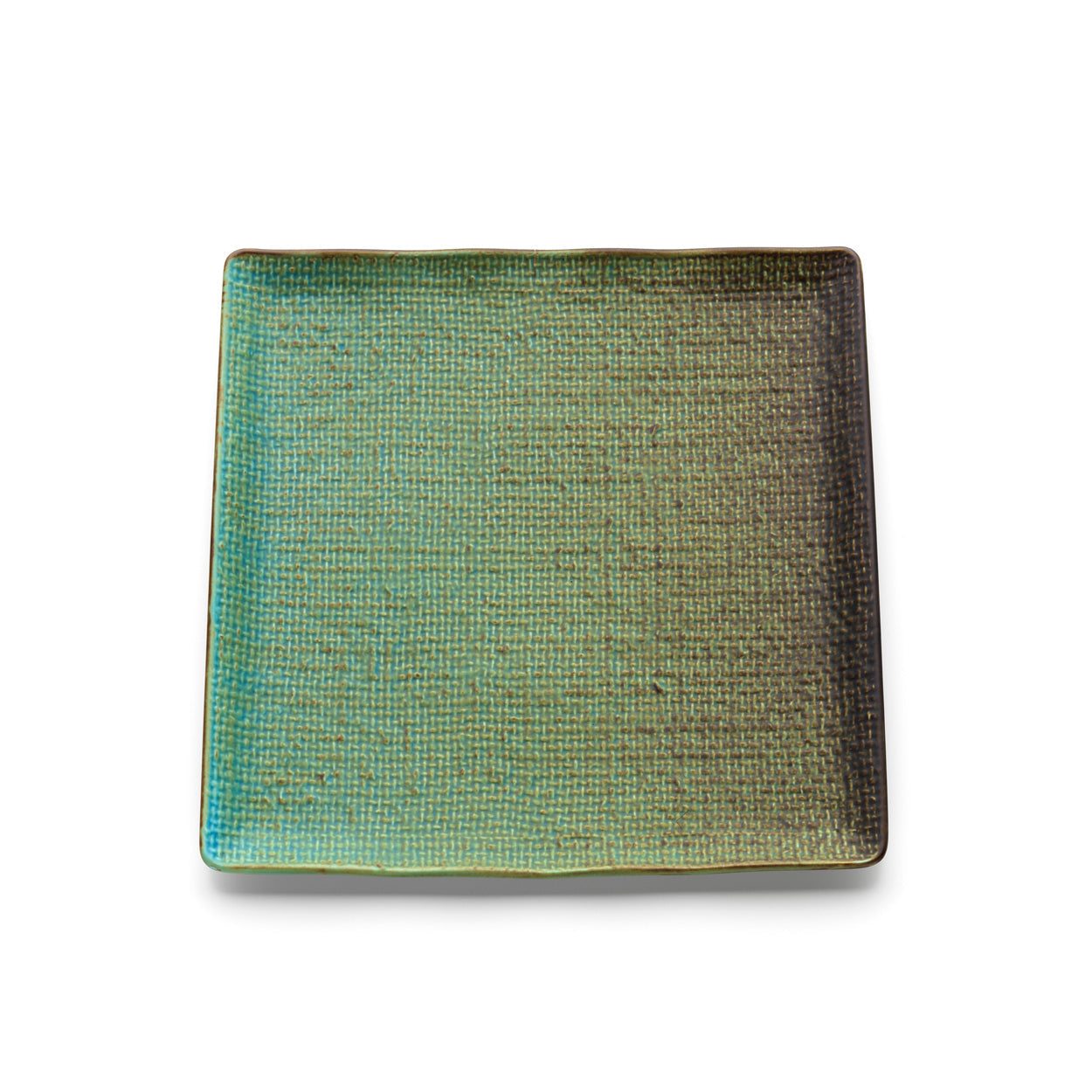 Assiette carrée Lagoon en grès vert 25 cm en situation