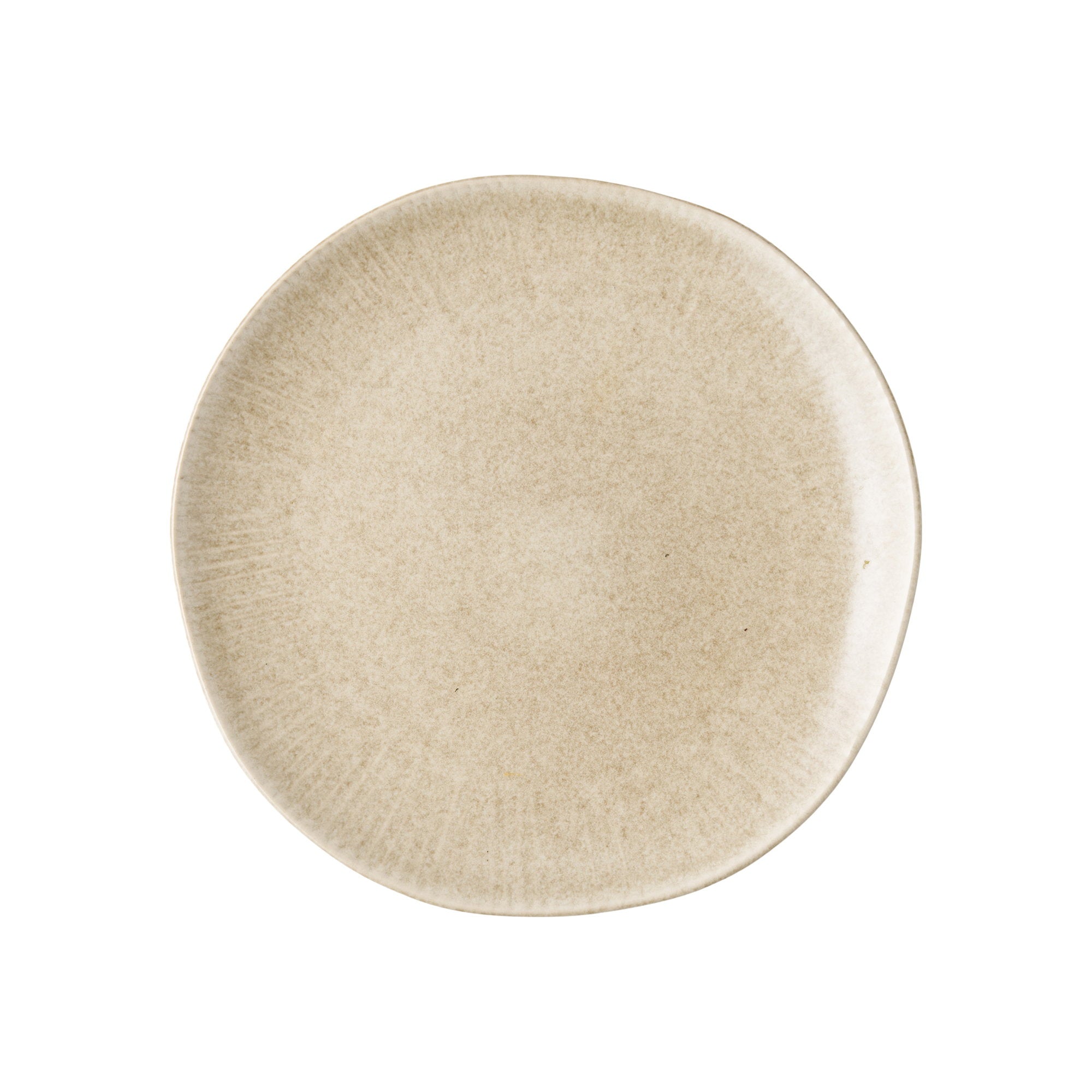 Assiette déjeuner Viola grès réactif beige sable vue de dessus glaçure naturelle Ø21 cm
