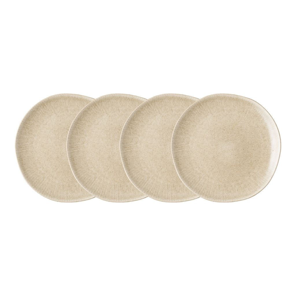 Set 4 assiettes à déjeuner Viola grès réactif beige sable Ø21 cm vue ensemble