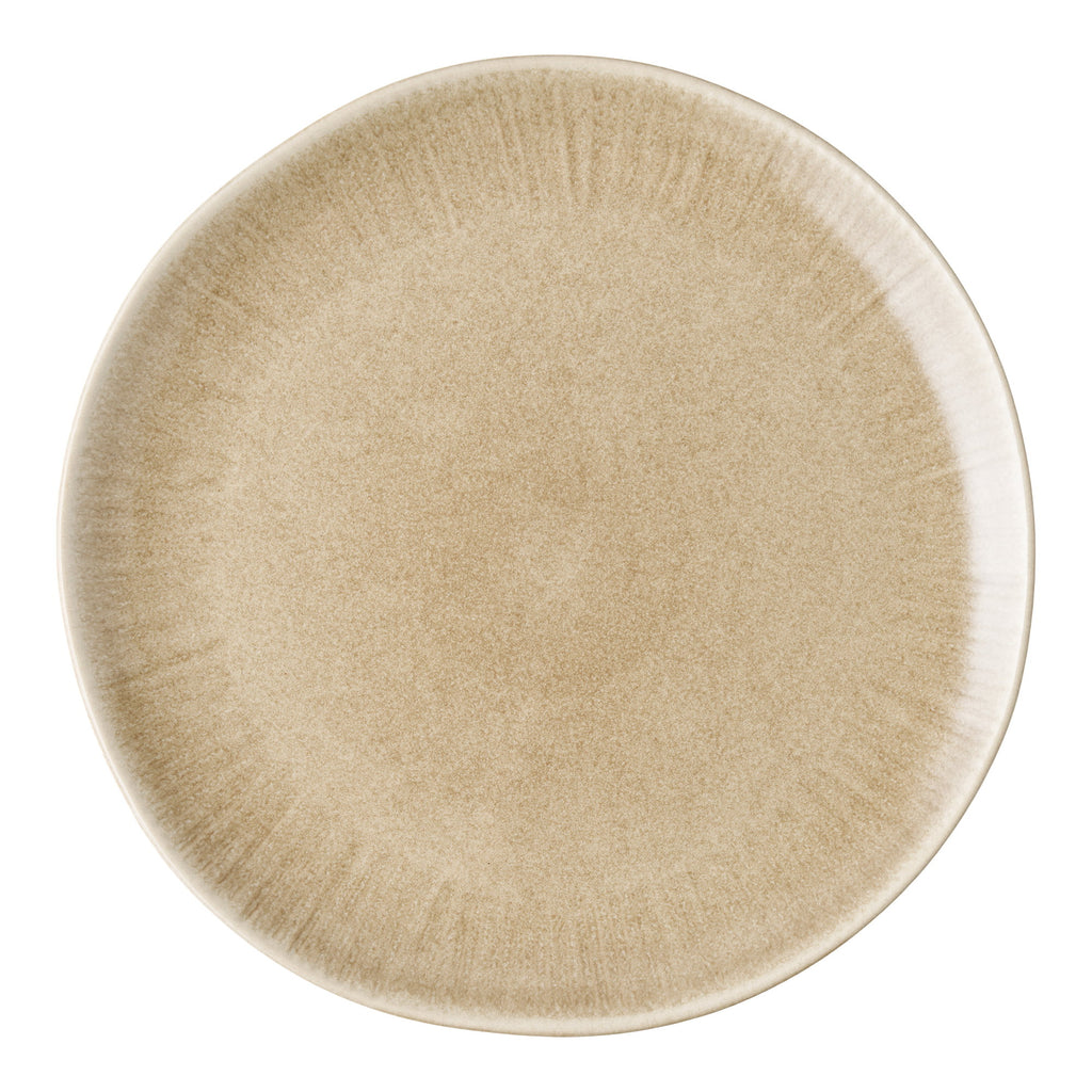 Assiette plate Viola grès réactif beige sable vue de dessus glaçure naturelle Ø27 cm