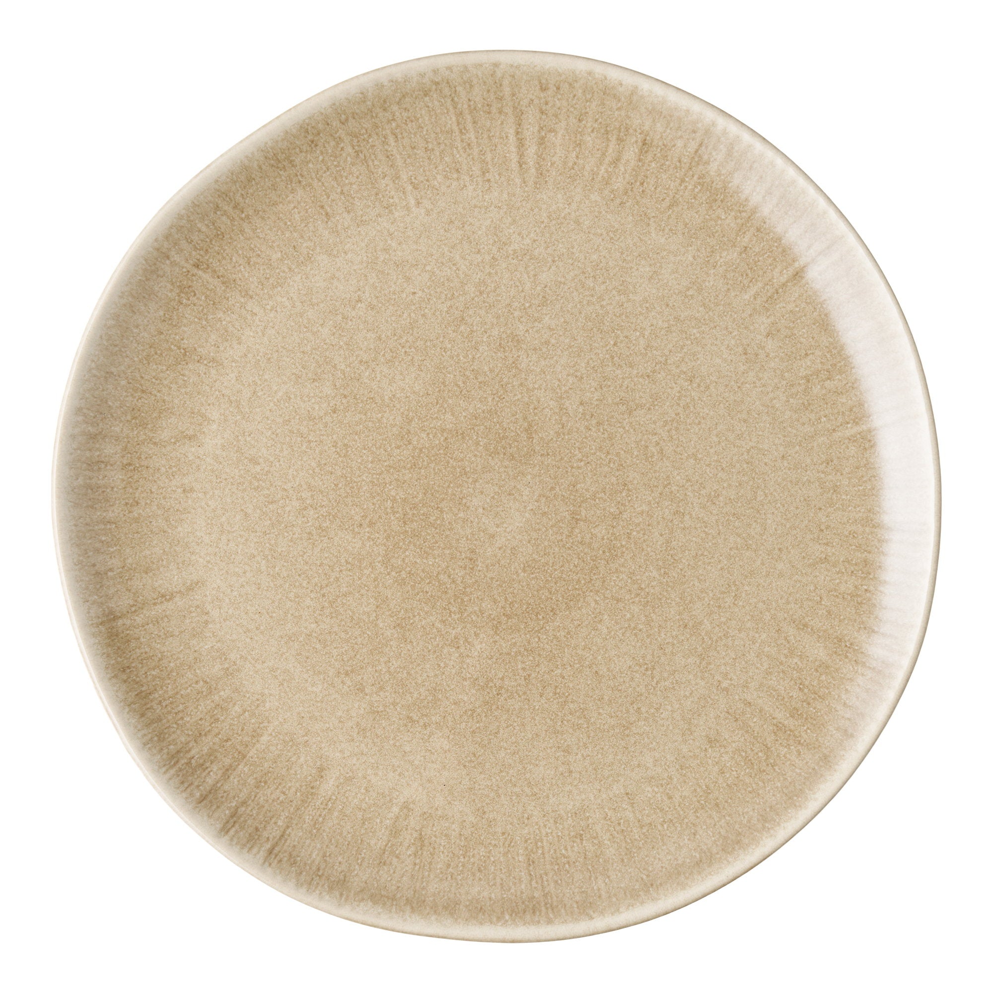 Assiette plate Viola grès réactif beige sable vue de dessus glaçure naturelle Ø27 cm