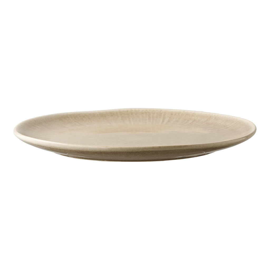 Assiette plate grès réactif Viola beige sable Ø27 cm vue profil céramique artisanale