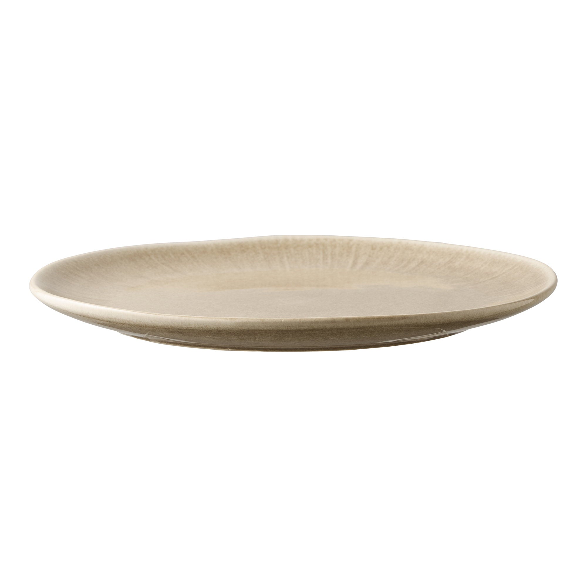 Assiette plate grès réactif Viola beige sable Ø27 cm vue profil céramique artisanale