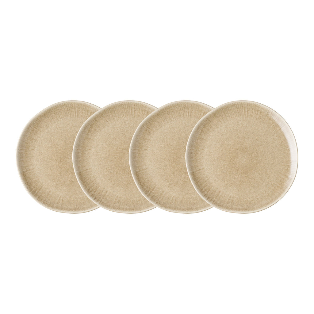Set 4 assiettes plates Viola grès réactif beige sable Ø27 cm vue ensemble