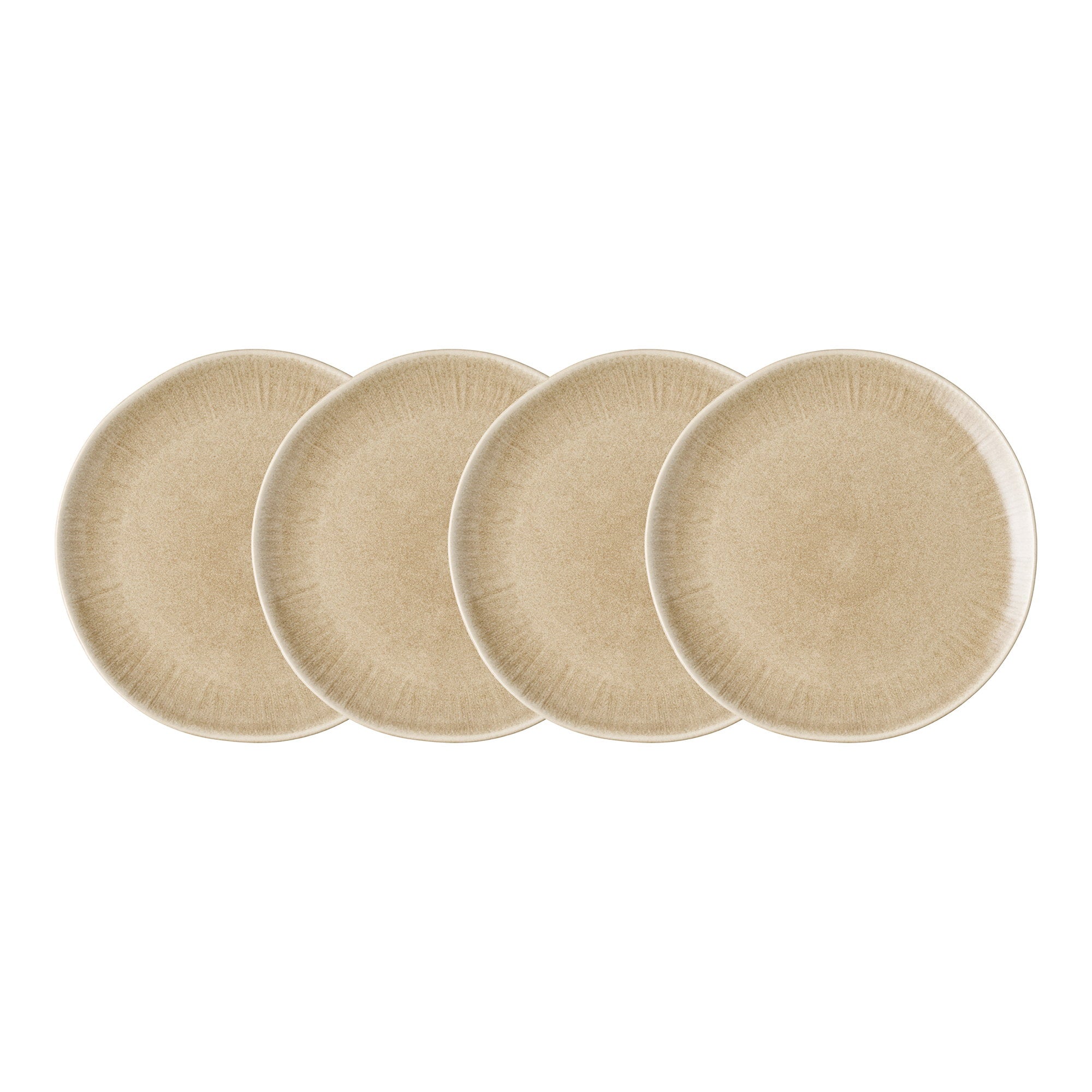 Set 4 assiettes plates Viola grès réactif beige sable Ø27 cm vue ensemble