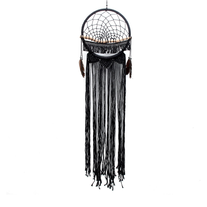 Dimensions Attrape-rêves Macrame Wood Dreamer noir à plumes 90 cm