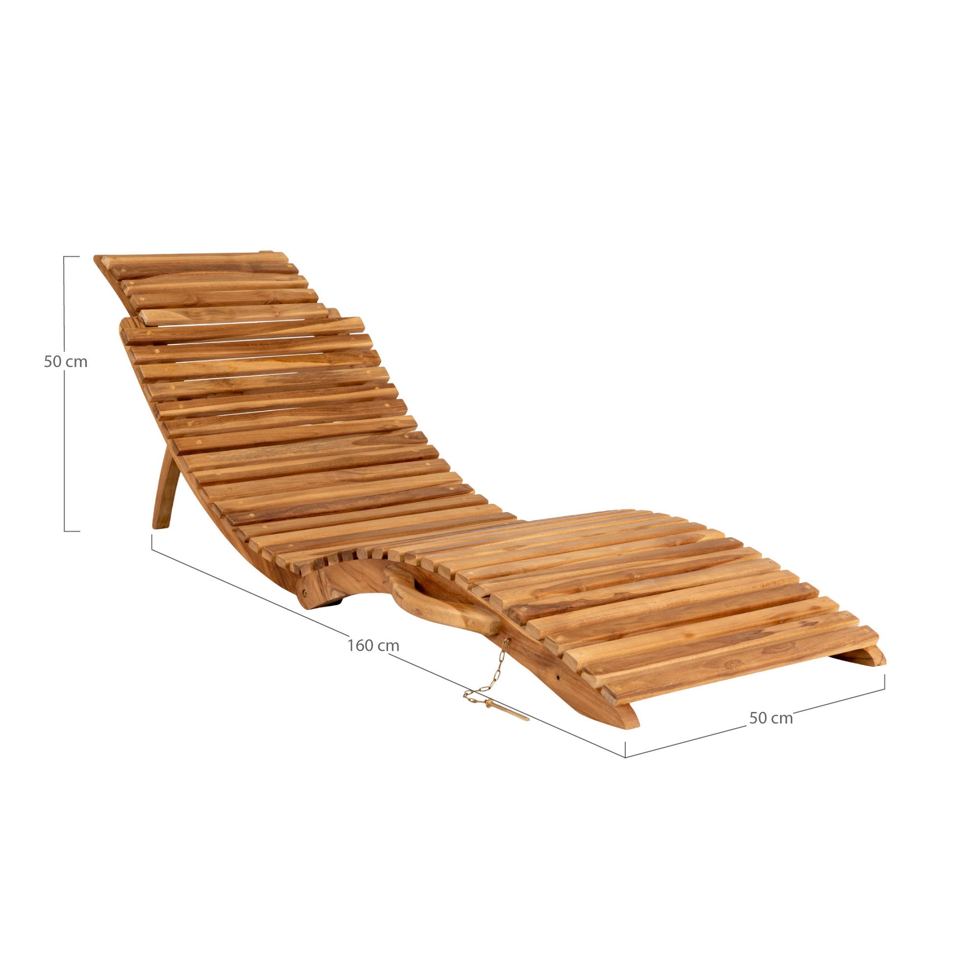 Schéma dimensions bain de soleil Arrieta teck 160x50 cm, hauteur 50 cm