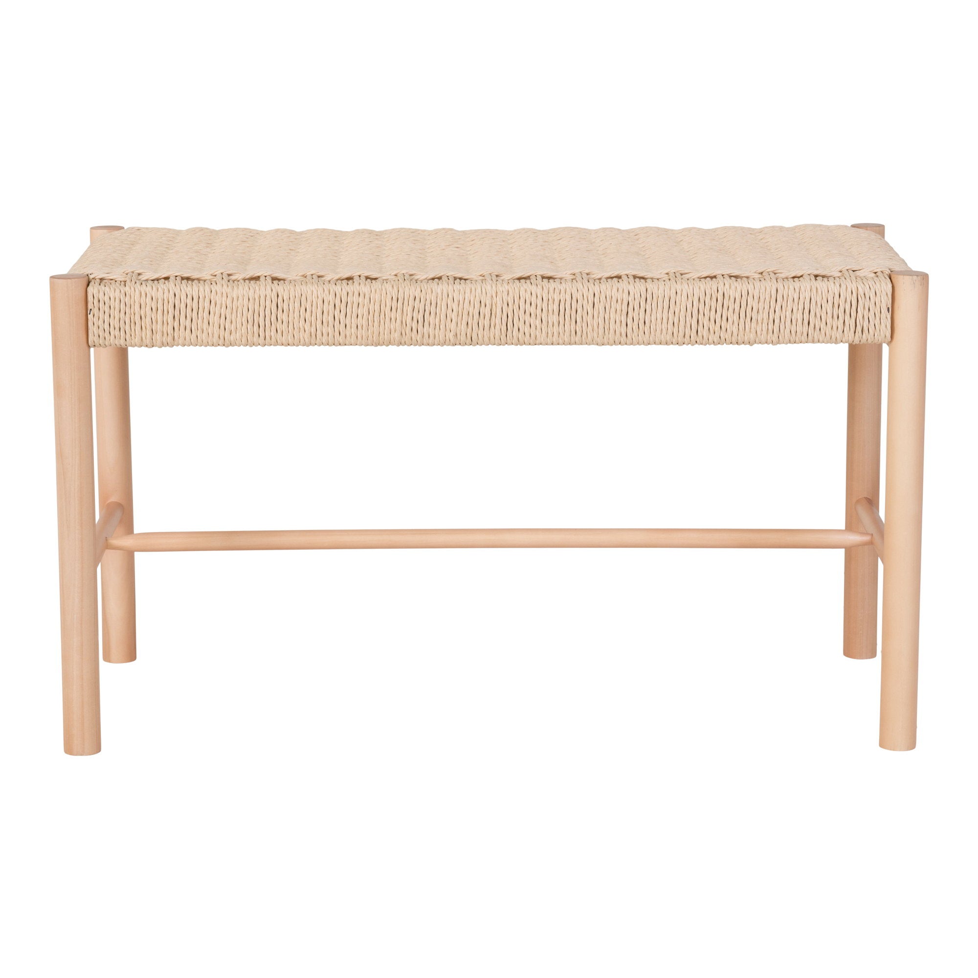 Banc Abano assise corde papier tressée bois peuplier vue de face 80x35x45 cm