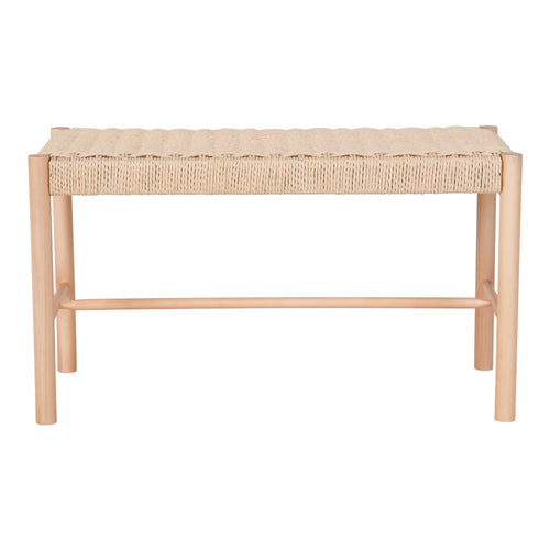 Banc Abano assise corde papier tressée bois peuplier vue de face 80x35x45 cm