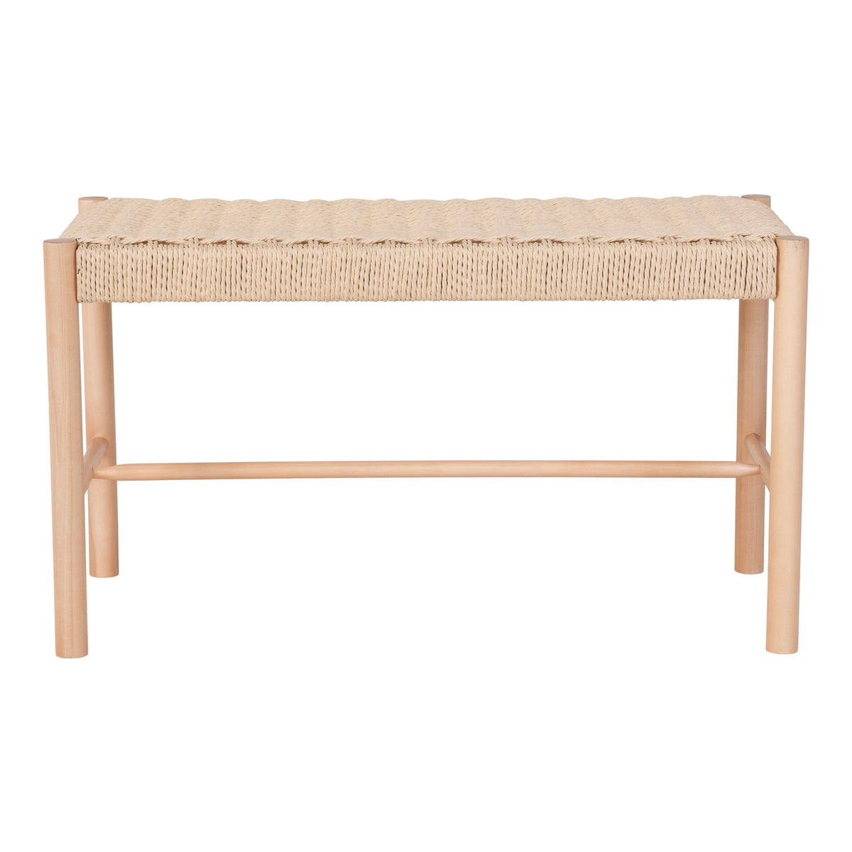 Banc Abano vu de face avec ses quatre pieds ronds et sa traverse basse