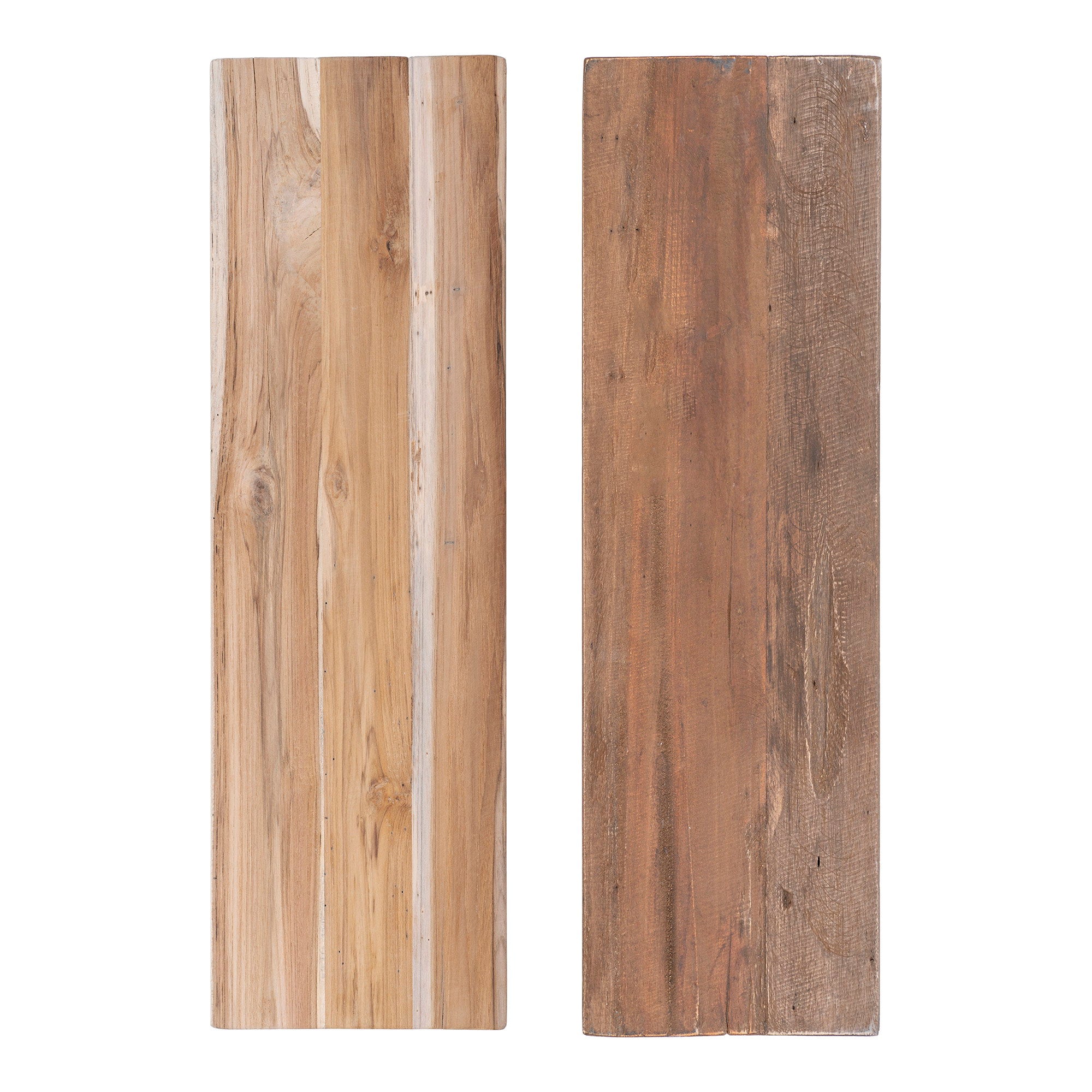 Détail plateau teck naturel et teck vieilli banc Barcelona texture bois
