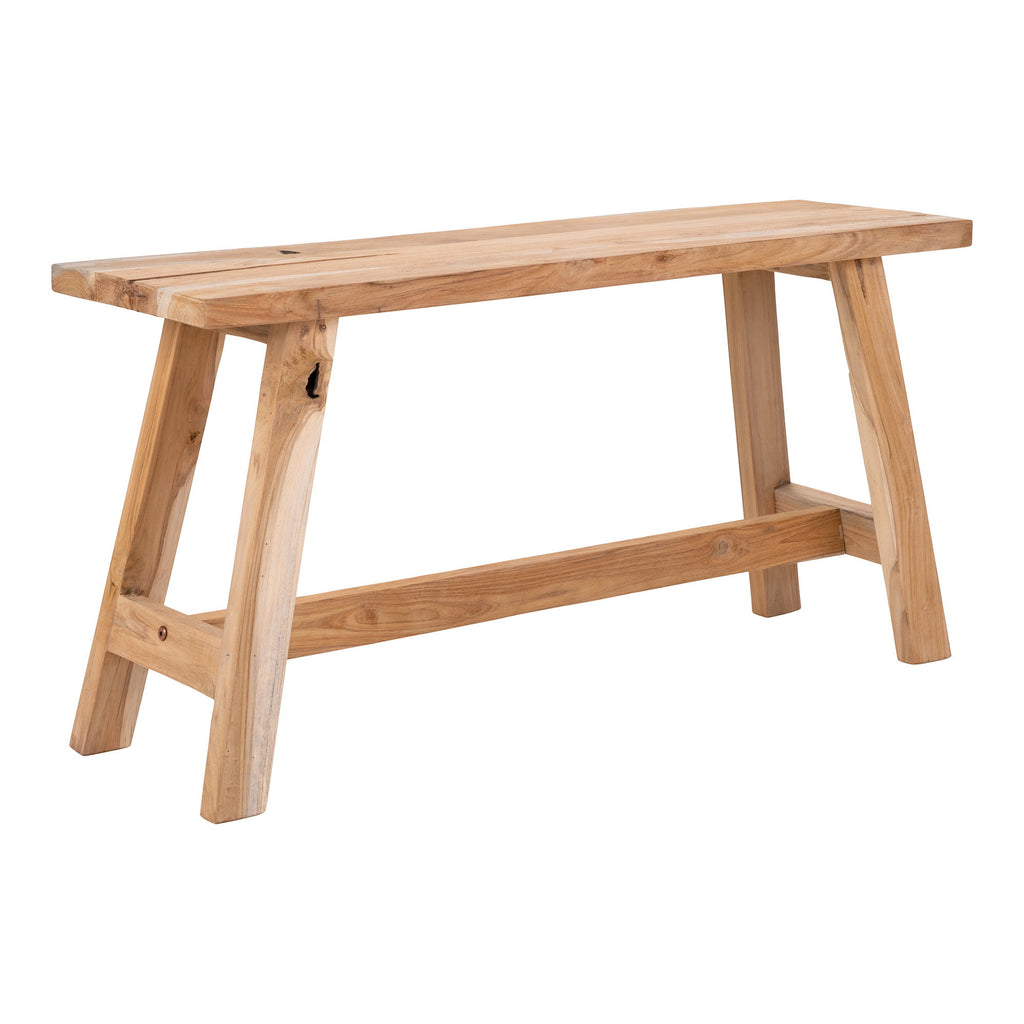 Banc Barcelona en teck naturel vue trois quarts fond blanc