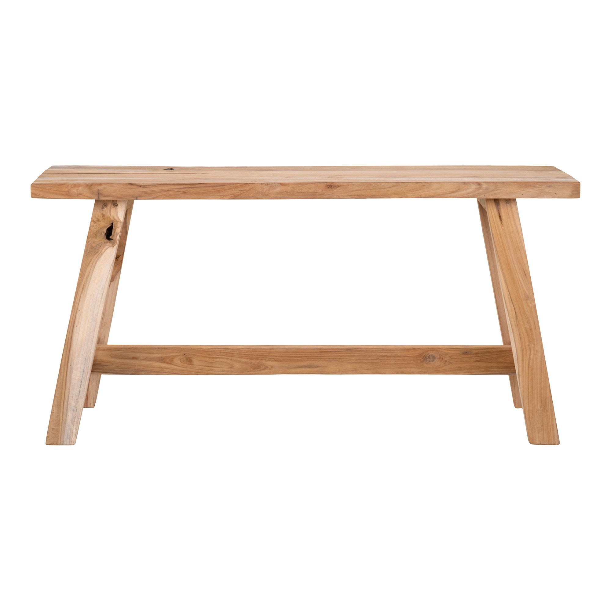 Banc Barcelona teck naturel vue de face fond blanc 90 cm