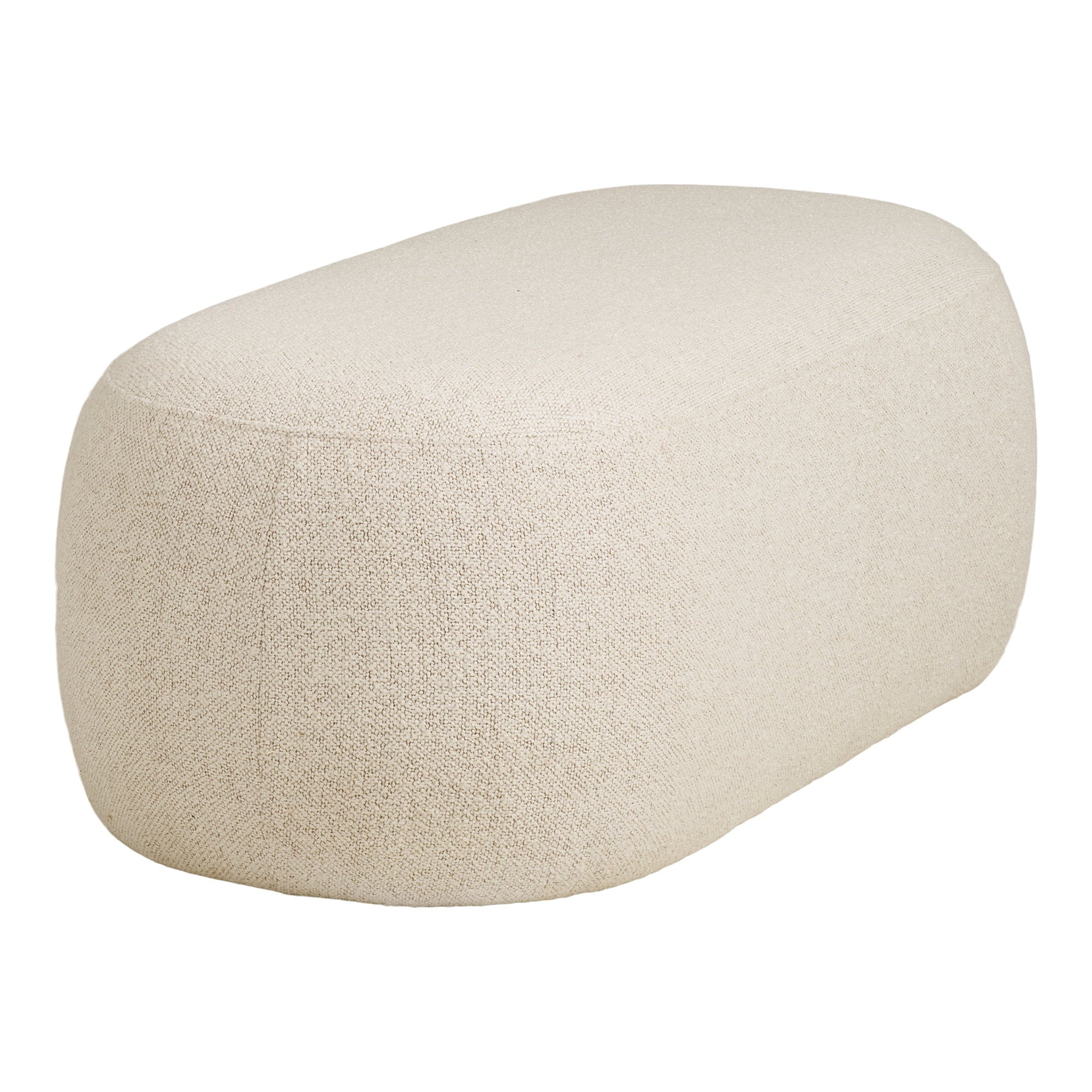 Banc Blossomville bouclé sable arrondi sans pieds vue trois quarts arrière